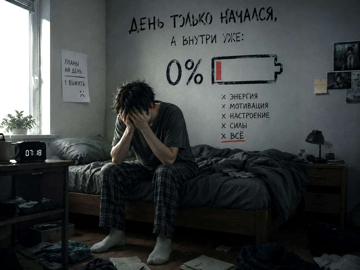 Уставший человек сидит в кресле схватившись за голову упадок сил и усталость