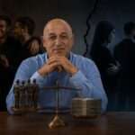 A businessman making a strategic decision regarding money and partnership.